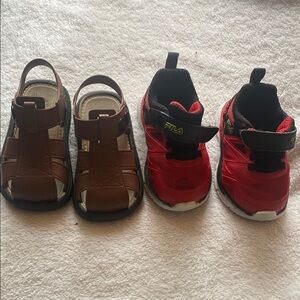Fila Red and Black Sneakers with Brown Sandals